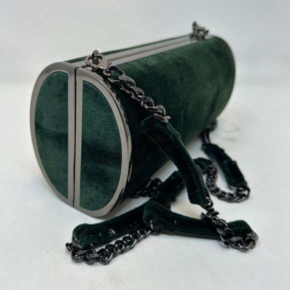 Topshop Velvet Cylinder Evening Bag Crossbody Tube Clutch w/ Chain Strap - Picture 5 of 14